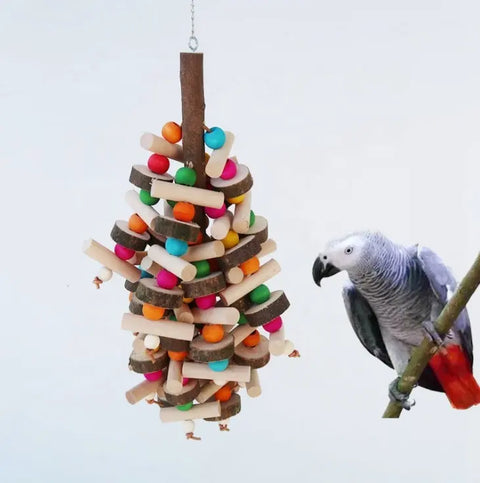 Large Bird Toys Pet Parrot Chewing Toys with Wooden Knots Blocks Bird Toy